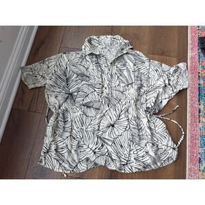 Elan Tropical Printed Cinched Long Sleeve Tunic Cotton Top Womens Medium